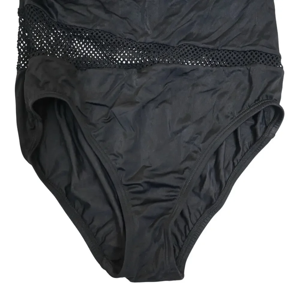 DKNY Swim Women's 10 Black Mesh One Piece Swimsuit with Classic Tank Design - Picture 5 of 9